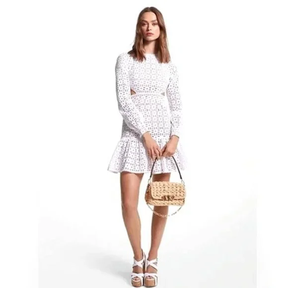 michael kors white mini dress Michael Kors Women's Long-Sleeve Crewneck Mini Dress - White